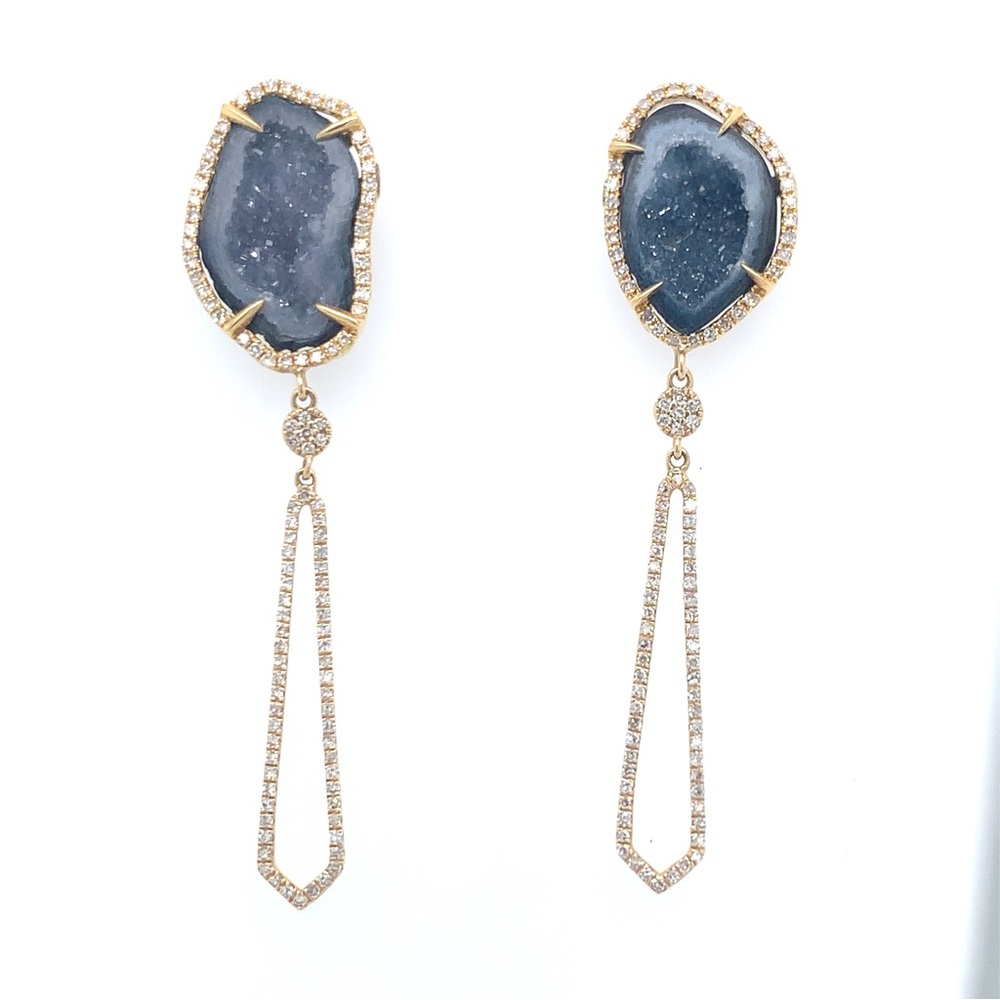 14k Geode and Diamond Earrings
